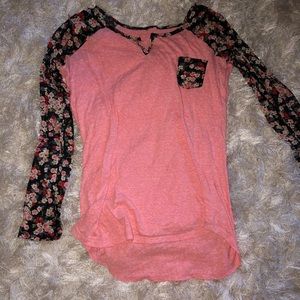 Coral, Floral Long Sleeve Tee